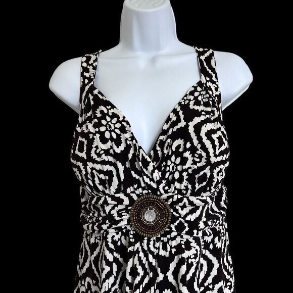 En Focus Studio Dress Womens Size 14 Brown Cream Casual‎ Beaded Sleeveless READ - Picture 6 of 15